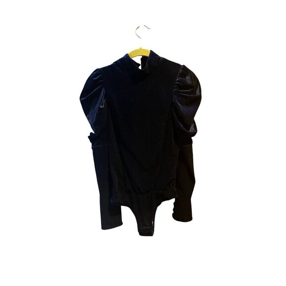 NWT Misa Los Angeles Velvet Midnight Blue Velvet Puff Sleeve Bodysuit Size XS - Picture 5 of 12